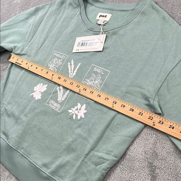 NEW PACT S 100% Organic Cotton Green Herbs Graphic Slouchy Sweatshirt Crew Women - Picture 6 of 12